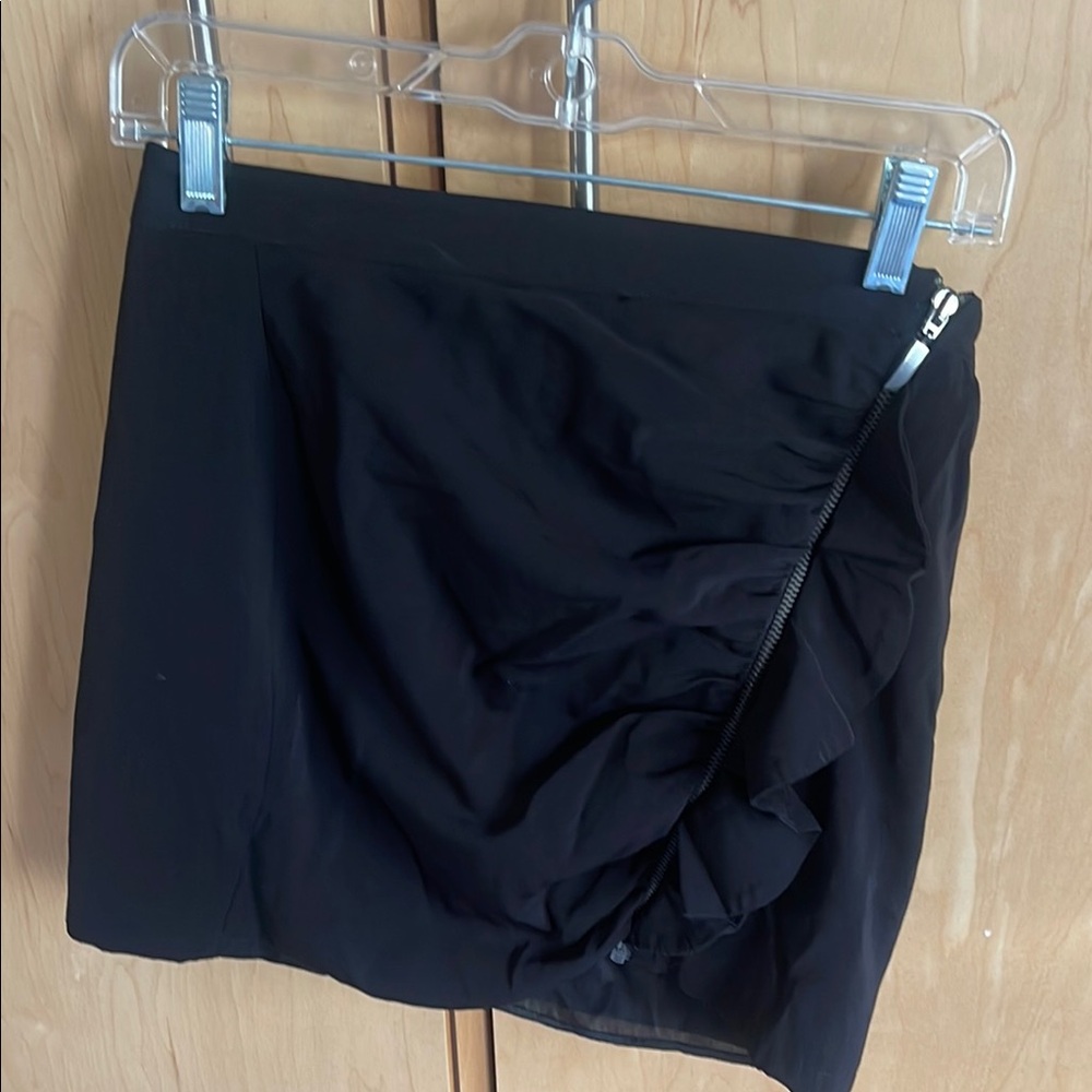 Black Ruched Mini Skirt with Zipper